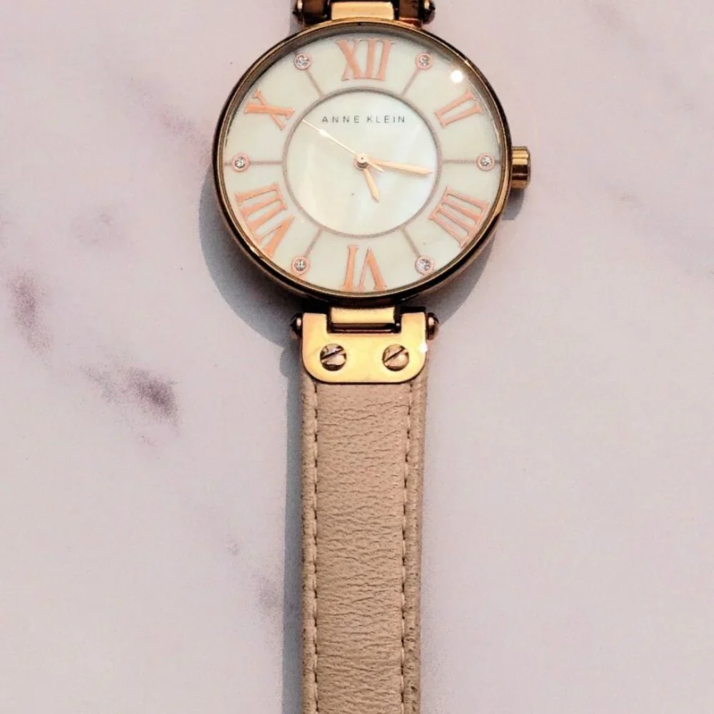 Anne Klein Quartz Wrist Watch MOP Face and Rose Gold & Arabic Numerals